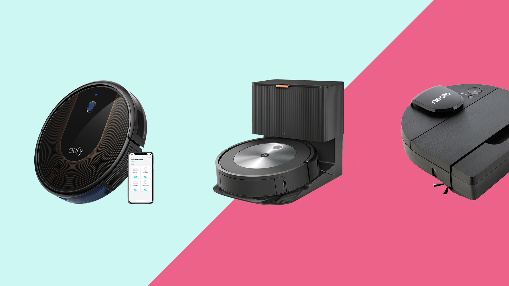 porównanie modeli odkurzaczy robot na podłodze domu trzy modele odkurzaczy robot stoją obok siebie na podłodze