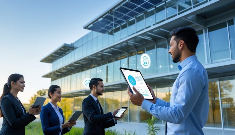 nowoczesny dom z panelami słonecznymi na dachu i zielonymi ścianami zewnętrznymi